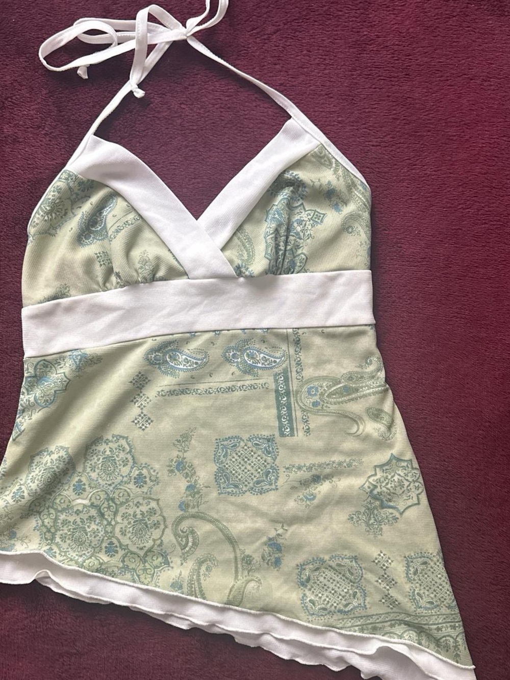 Charlotte Russe Light Green Paisley Halter Cami with White Trim